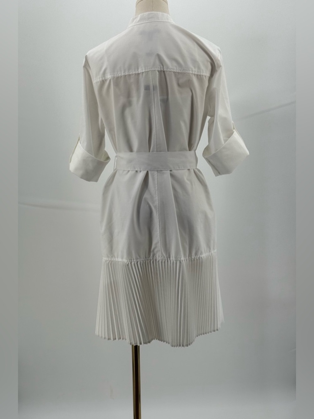 Banana Republic White Pleated Shirt Mini Dress  Button Front & Belted Waist SZ M - Picture 6 of 15